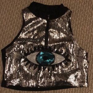 New - Sequin Eye Crop Top halter neck SMALL